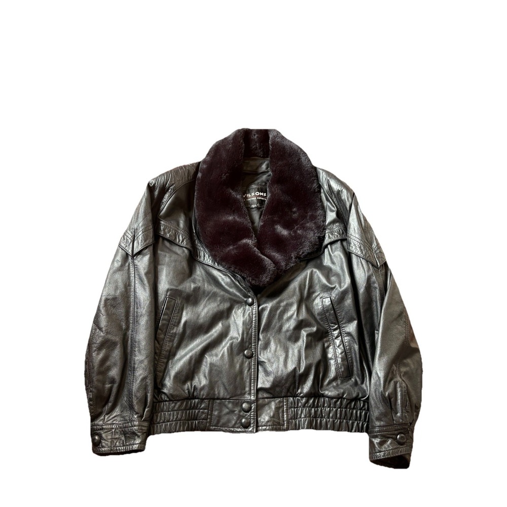 Vintage Wilsons Leather Men's Bomber Jacket Faux Fur Collar Button Sz M